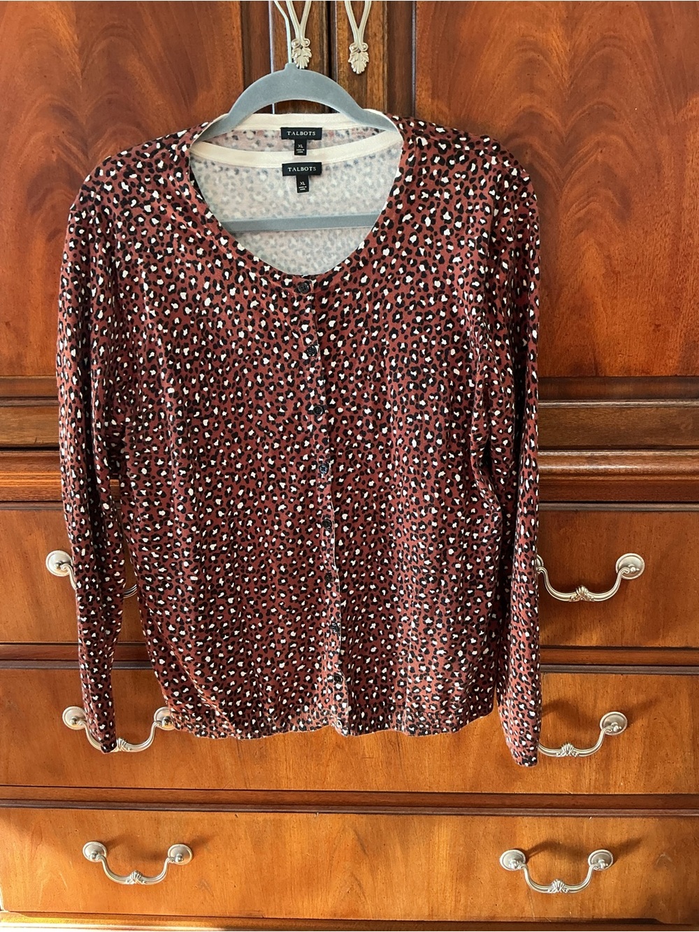 Talbots Women's Rust Animal Print Button Twin Set